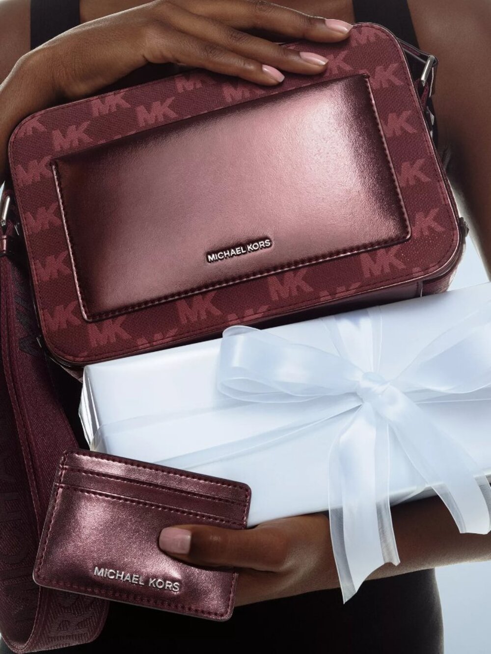 NEW *Boxed Set* Michael Kors Crossbody Maeve with Card Case NWT Maroon Oxblood